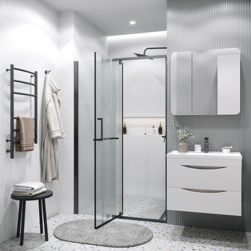 картинка Дверь в нишу 100.K33.03.100.21.02 Pragma (100*195) черный матовый, стекло шиншилла, 1 место от магазина Сантехстрой