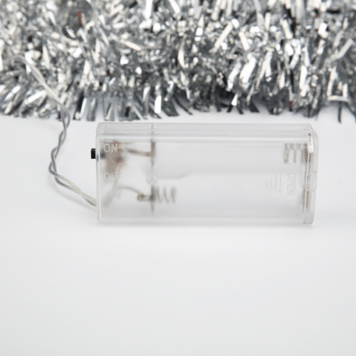 картинка Гирлянда светодиодная Мишура серебряная 10 LED 1,5 м,  прозрачный ПВХ,  белый свет свечения,  2 х АА (батарейки не в комплекте) NEON-NIGHT от магазина Сантехстрой