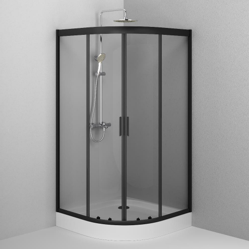 картинка W90G-401-100BT Душевое ограждение Gem 1/4 Rond 100x100 стекло прозрачное, профиль черный матовый, бе от магазина Сантехстрой