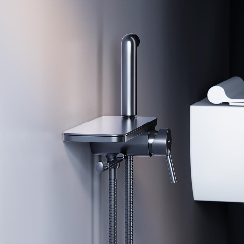 фото 773500301 jupiter, смеситель монтируемый в стену с гиг. душем и полкой, черный