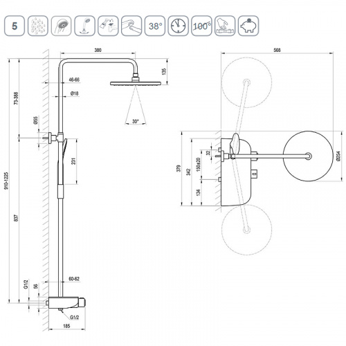 картинка Душевая система Ravak Termo 300 TE 094.01/150 X070161 с термостатом Хром Белая от магазина Сантехстрой