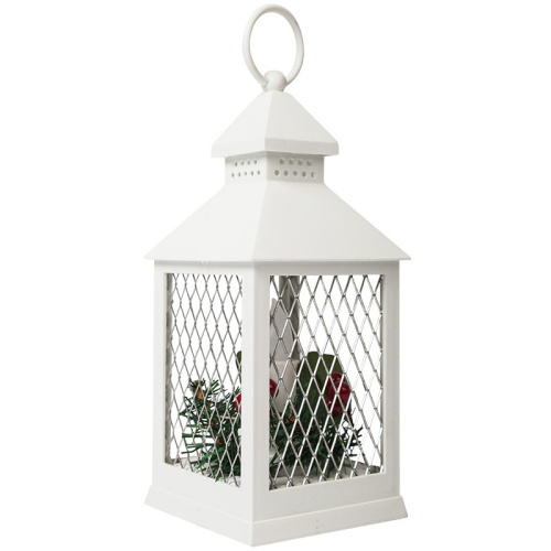 картинка Декоративный фонарь со свечкой,  белый корпус,  размер 10,5х10,5х24 см,  цвет ТЕПЛЫЙ БЕЛЫЙ от магазина Сантехстрой