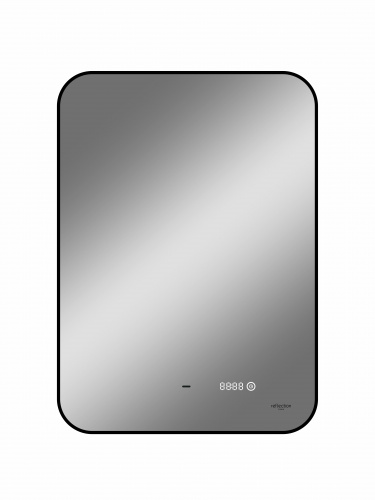 картинка Зеркало Reflection Black View с фоновой подсветкой, бесконтактным сенсором, диммером, часами, черной окантовкой 500х700 от магазина Сантехстрой
