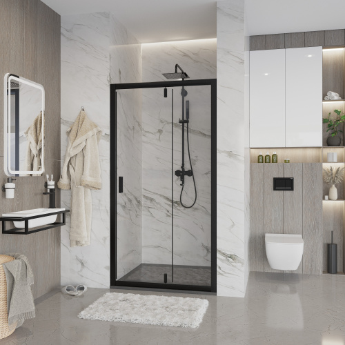 картинка Дверь в нишу Niagara Nova NG-83-9AB (90х195) черный,дверь распашная,стекло прозрачное,1 место от магазина Сантехстрой