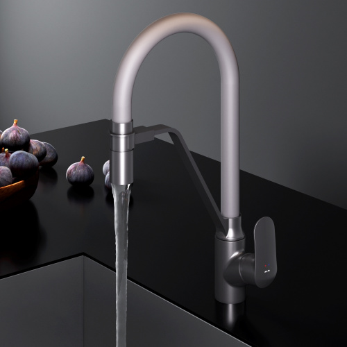 картинка F8007825 Like, смеситель для кухни с каналом для питьевой воды и гибким изливом, черн., серый излив от магазина Сантехстрой