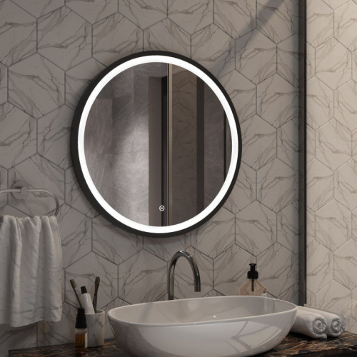 картинка Зеркало Art&Max Livorno AM-Liv-600-DS-F-Nero 60x60 с подсветкой, черный от магазина Сантехстрой