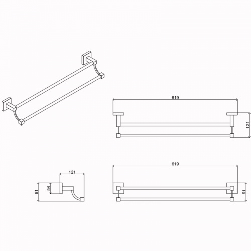картинка Полотенцедержатель AZARIO RINA трубчатый двойной, хром (AZ-87002) от магазина Сантехстрой