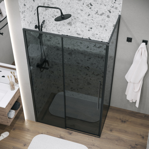 картинка Душевая перегородка 200.K33.01.90.21.10 Galaxy (90*195) черный матовый, стекло тонированное, 1 место от магазина Сантехстрой