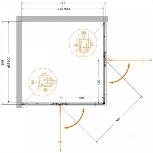 картинка Душевой уголок Cezares Liner 90x90 LINER-A-2-90-C-Cr профиль Хром стекло прозрачное от магазина Сантехстрой