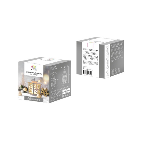 картинка Декоративный фонарь со свечкой,  белый корпус со снежинкой,  размер 12х12х18 см,  цвет теплый белый от магазина Сантехстрой