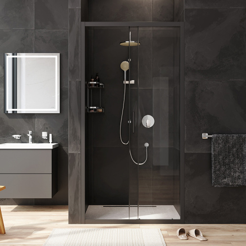 картинка W90G-100-1-195BT Gem Solo Дверь душевая 100х195, стекло прозрачное, профиль черный матовый от магазина Сантехстрой