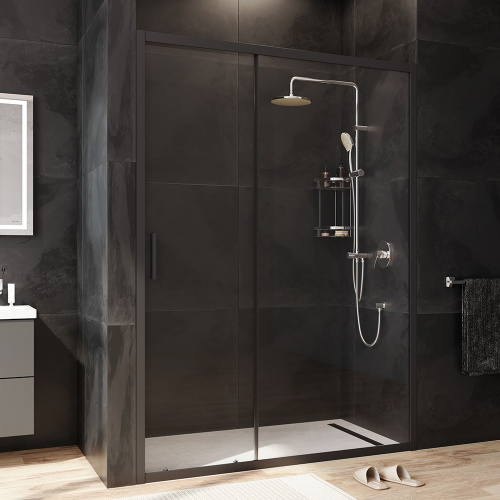 картинка W90G-140-1-195BT Gem Solo Дверь душевая 140х195, стекло прозрачное, профиль черный матовый от магазина Сантехстрой