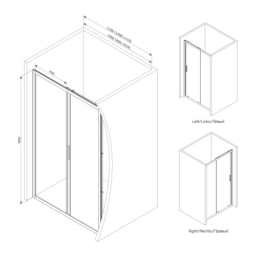 картинка W90G-110-1-195MT Gem Solo Дверь душевая 110х195, стекло прозрачное, профиль матовый хром от магазина Сантехстрой