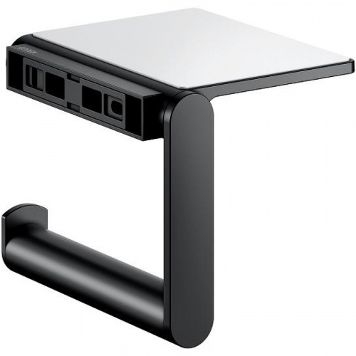 картинка Держатель туалетной бумаги Keuco Plan 14973 370000 с полкой Черный матовый от магазина Сантехстрой