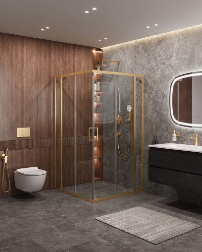 картинка Душевой уголок Cezares Molveno 120x120 MOLVENO-A-22-100+20-C-BORO-IV профиль Брашированное золото стекло прозрачное от магазина Сантехстрой