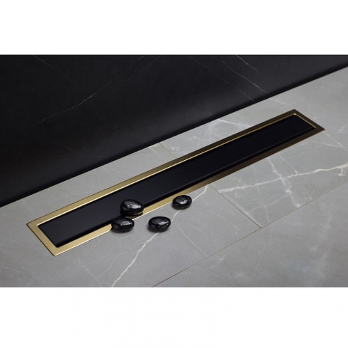 картинка Душевой лоток Pestan Confluo Premium Line 850 Black Glass Gold 13100118 с решеткой Черный глянцевый Золото глянцевое от магазина Сантехстрой