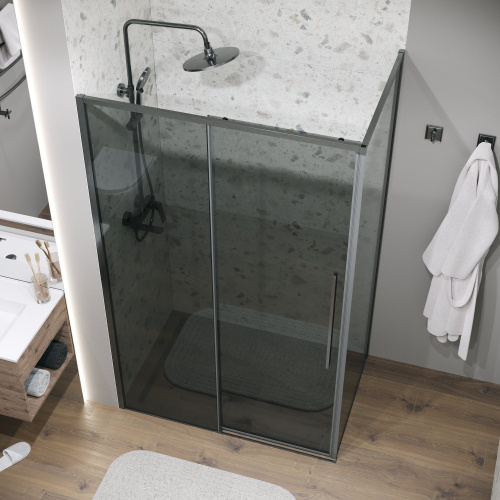 картинка Душевая перегородка 200.K33.01.90.42.10 Galaxy (90*195) графит сатин, стекло тонированное, 1 место от магазина Сантехстрой