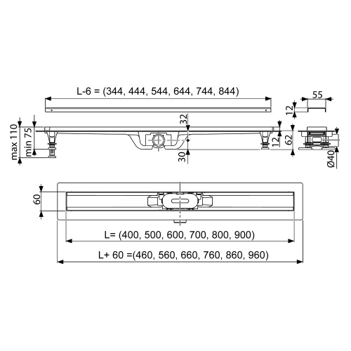 картинка Душевой лоток AZARIO CUBE 500 мм, боковой слив D40, пластиковый, решетка из нержавеющей стали (AZCP11-50 Cube) от магазина Сантехстрой