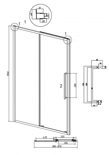 картинка Дверь в нишу 100.K33.02.100.21.02 Cosmo (100*195) черный матовый, стекло шиншилла, 1 место от магазина Сантехстрой