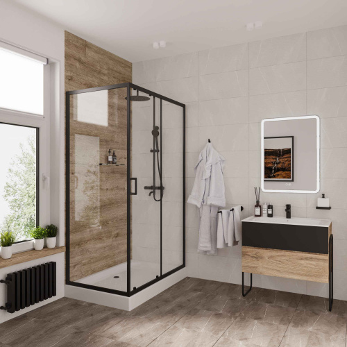 картинка Душевое ограждение Niagara Nova NG-6812-08ВLACK (120х80х195) прямоугольник,черный,дверь раздвижная,стекло прозрачное,1 место от магазина Сантехстрой