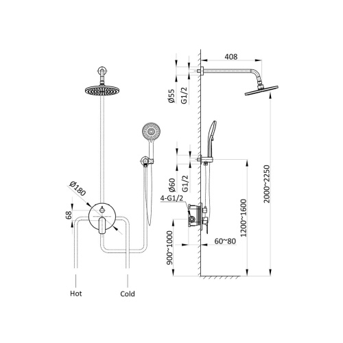 картинка Душевой комплект Desire VSFW-1D1GM , встраиваемый, 2 режима, вороненая сталь от магазина Сантехстрой