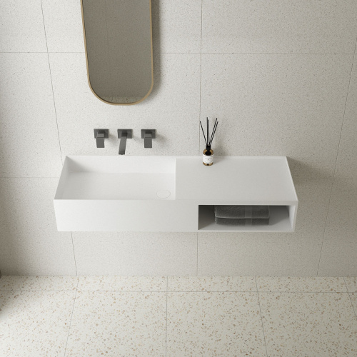 картинка Раковина Solid Surface Vincea VWB-6S112MW, 1200*400*200, подвесная, цвет белый матовый от магазина Сантехстрой