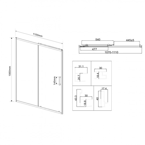 картинка Душевая дверь City VDS-5CT110CLGM, 1100, вороненая сталь , стекло прозрачное от магазина Сантехстрой
