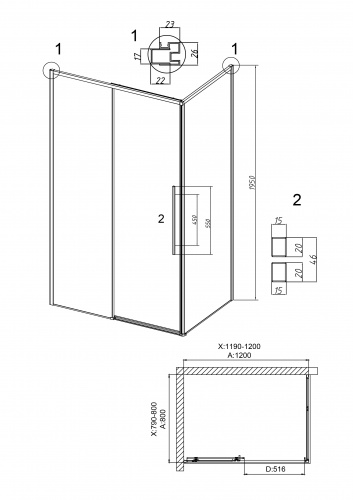 картинка Душ.ограждение 120.K33.01.1280.42.00 Galaxy (120*80*195) графит сатин, стекло прозрачное, 2 места от магазина Сантехстрой