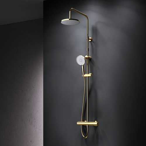картинка F0785A499 X-Joy, душ.система:  см-ль д/душа с ТМС, душ.штанга,верхний душ 220мм, ручн душ, золото от магазина Сантехстрой