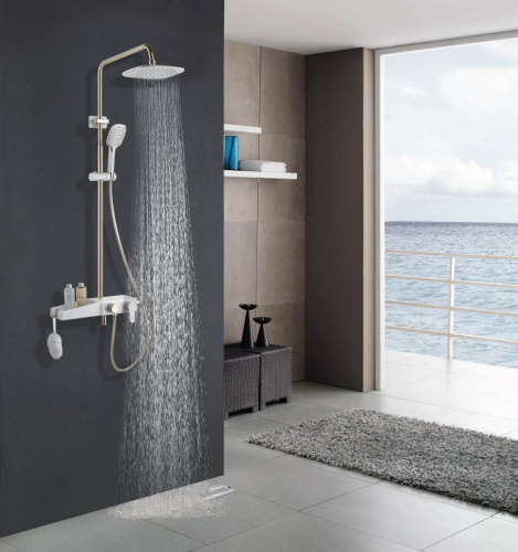 картинка Душевая система AZARIO с поворотным изливом, керамический картридж, белый/золото (AZ-801-1) от магазина Сантехстрой