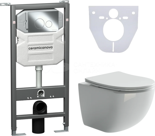 картинка Комплект: Унитаз подвесной CN3009, микролифт, инсталляция CN1001CH, кнопка смыва от магазина Сантехстрой