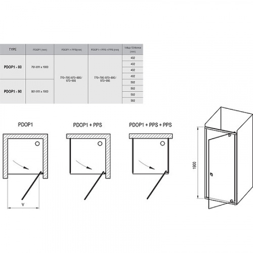 картинка Душевая дверь Ravak Pivot PDOP1-80 03G40C00Z1 профиль Хром стекло прозрачное от магазина Сантехстрой