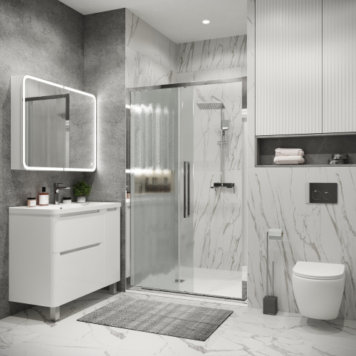 картинка Дверь в нишу 100.K33.02.120.10.02 Cosmo (120*195) хром, стекло шиншилла, 1 место от магазина Сантехстрой