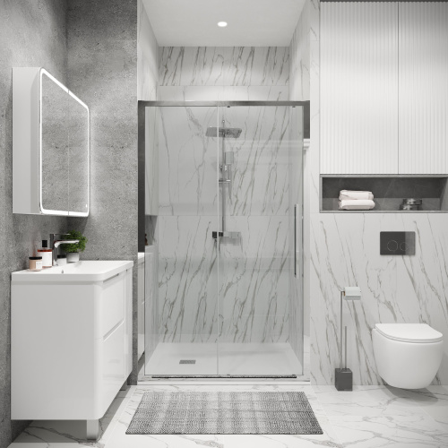 картинка Дверь в нишу 100.K33.02.120.10.00 Cosmo (120*195) хром, стекло прозрачное, 1 место от магазина Сантехстрой