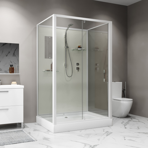 картинка Душевая кабина Niagara Standart ST100/80/15Q/BK (100х80х200) прямоугольник,поддон 15см,распашная,проф.белый,без крыши,3 места от магазина Сантехстрой