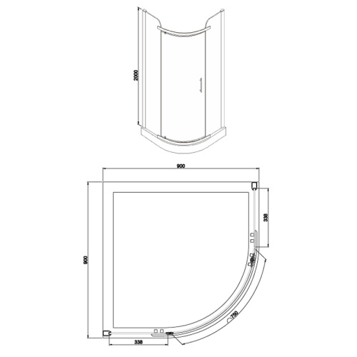 картинка Душевое ограждение Azario EDMONTON 900х900х2000, БЕЗ ПОДДОНА, распаш дверь, 8 мм, профиль хром от магазина Сантехстрой