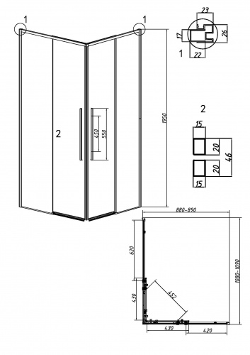 картинка Душ.ограждение 300.K33.01.1190.21.10 Galaxy (110*90*195) черный матовый, стекло тонированное, 2 мест от магазина Сантехстрой