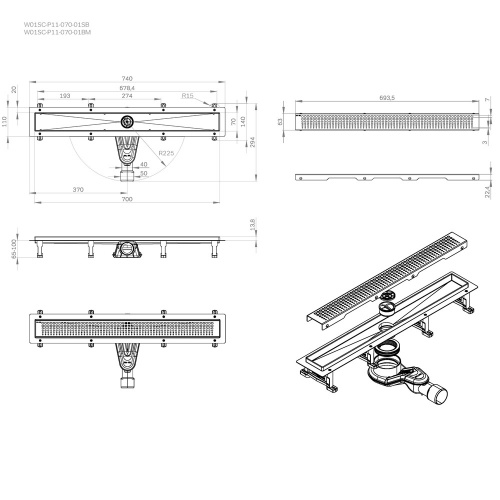 картинка W01SC-P11-070-01BM MasterFlow Трап для душа линейный универс затвор Cut Gradient 70см цвет черн мат от магазина Сантехстрой