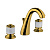 фотография bongio cristallo смеситель для раковины на 3 отверстия, с донным клапаном, ручки стекло белое, цвет золото