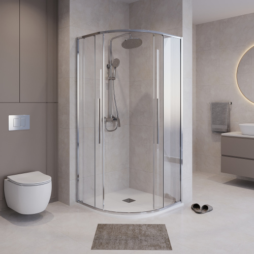 картинка Душевое ограждение Niagara Nova NG-6626-34 (90х90х195) четверть круга,хром,двери раздвижные,стекло прозрачное,1 место от магазина Сантехстрой