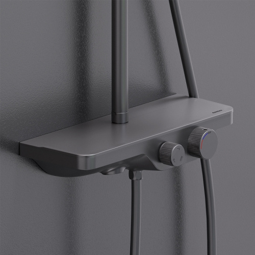 картинка 947730300 Apollo душевая система с ванно-душевым смесителем-полкой, черный от магазина Сантехстрой