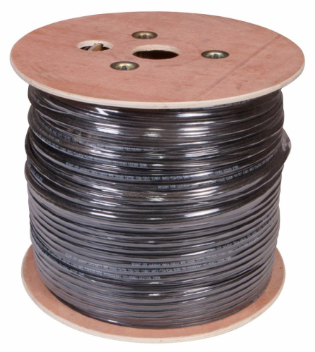 картинка Кабель витая пара U/UTP,  CAT 5e, PE,  4PR,  24AWG, OUTDOOR, SOLID,  черный,  с тросом,  305 м,  REXANT от магазина Сантехстрой