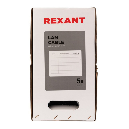 картинка Кабель витая пара U/UTP,  CAT 5e, PE,  4PR,  24AWG, OUTDOOR, SOLID,  черный,  305 м,  REXANT от магазина Сантехстрой