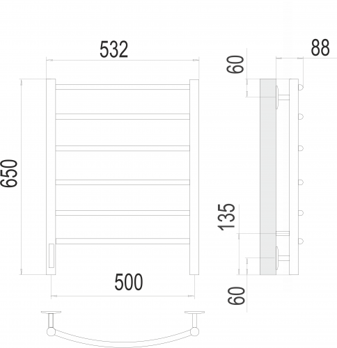 картинка Полотенцесушитель "Terminus Классик", нержавеющая сталь, скрытый электроподвод от магазина Сантехстрой