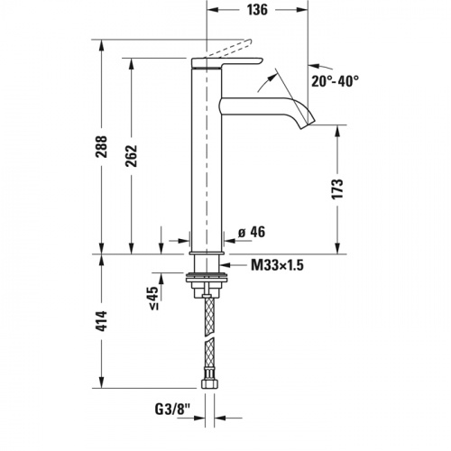 картинка Duravit C.1 Смеситель для раковины на 1 отв. высокий h=262 мм, излив 136мм, цвет: хром от магазина Сантехстрой
