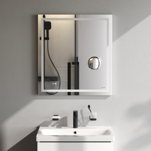 картинка M91AMOX0653WG Универсальное зеркало с контурной Led-подсветкой, часами и косметическим зеркалом 65 от магазина Сантехстрой