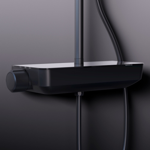 картинка 936750300 Scandinavian Pure душевая система с душевым ТМС смесителем полкой, чёрный от магазина Сантехстрой