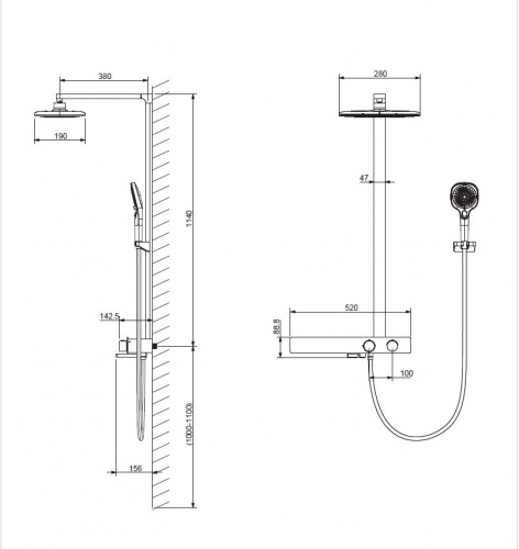 картинка Душевая стойка Inspire VSFS-3I13TMB термостатическая, черный от магазина Сантехстрой