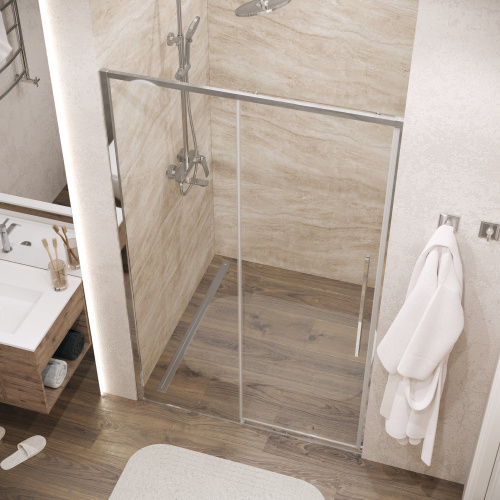 картинка Дверь в нишу 100.K33.01.140.10.00 Galaxy (140*195) хром, стекло прозрачное, 1 место от магазина Сантехстрой