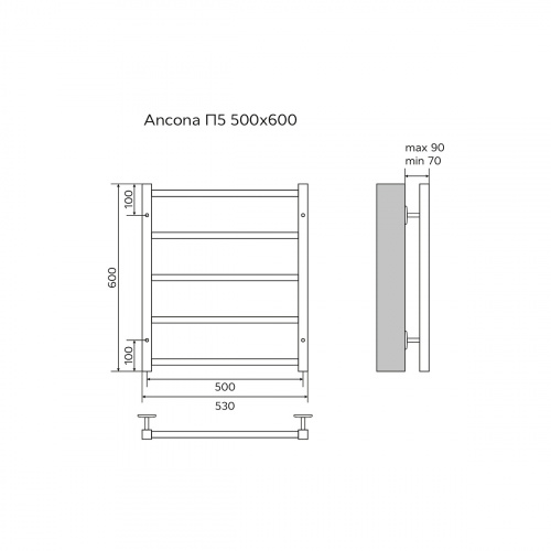 картинка Полотенцесушитель водяной AZARIO ANCONA 500/600 квадрат, 5 секций, нижнее/диагональное подключение, 1/2", хром (AZ75556) от магазина Сантехстрой